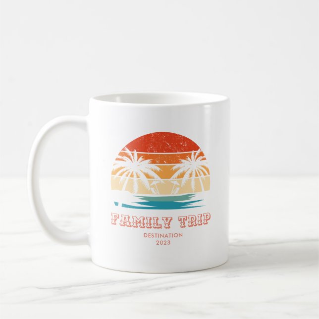 Retro sunset Family trip Beach Palm Tree Matching Coffee Mug (Left)