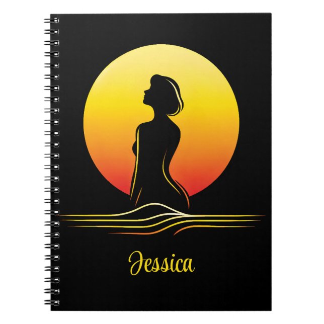 Retro sunset female silhouette notebook (Front)