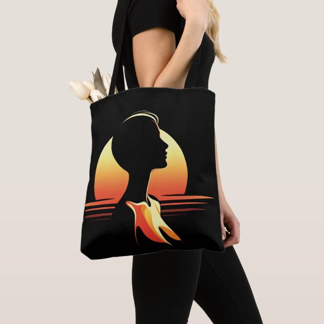 Retro sunset female silhouette tote bag (Close Up)