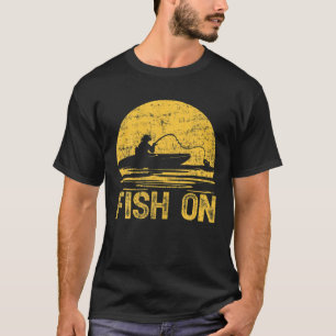 Retro Sunset Fisherman Fishing Lover Funny Fish On T-Shirt