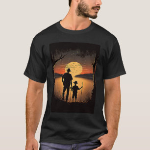 Retro Sunset Fishing On The Lake Father And Son Fi T-Shirt