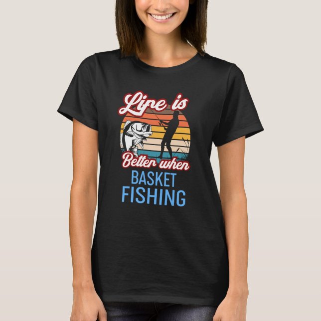 Retro Sunset Fishing  When Basket Fishing T-Shirt (Front)