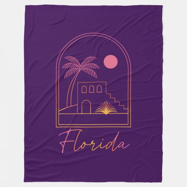 Retro Sunset Florida Vibe Fleece Blanket (Front)