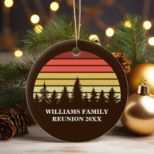 Retro Sunset Forest Family Reunion Christmas Ceramic Tree Decoration