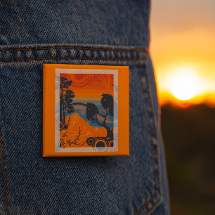 Retro Sunset Forest Landscape Abstract 15 Cm Square Badge