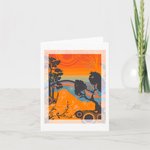 Retro Sunset Forest Landscape Abstract Card