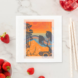 Retro Sunset Forest Landscape Abstract Napkin