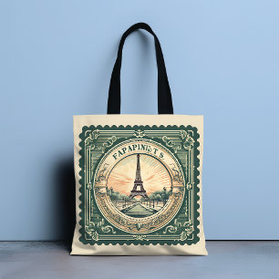 Retro Sunset French Eifel Tower Paris France Green Tote Bag