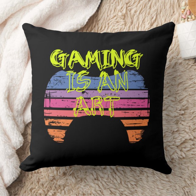 Retro Sunset Gaming Controller Art Gamer Quote Cushion (Blanket)