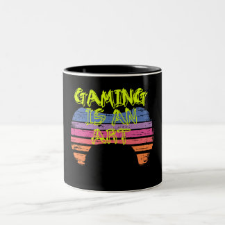 Retro Sunset Gaming Controller Art Gamer Quote Two-Tone Coffee Mug