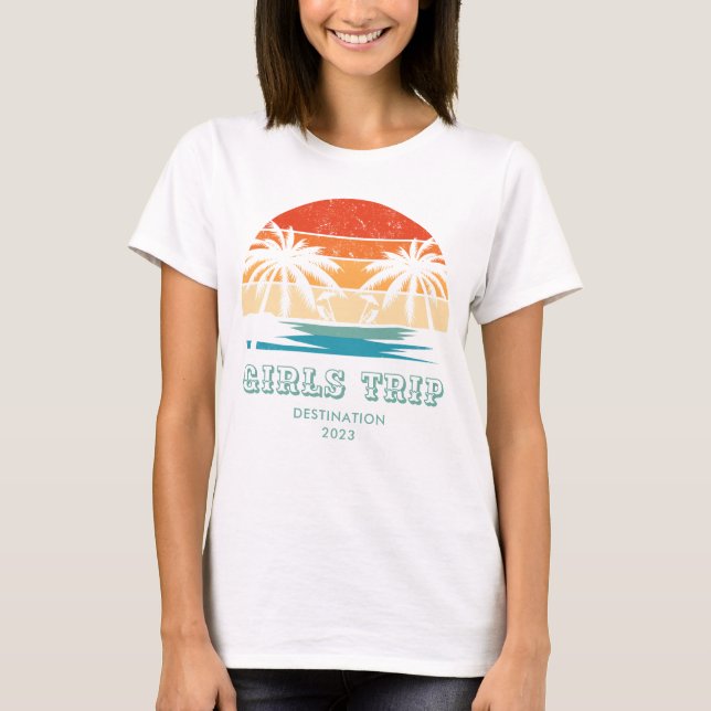 Retro sunset Girls trip bachelorette Matching T-Shirt (Front)