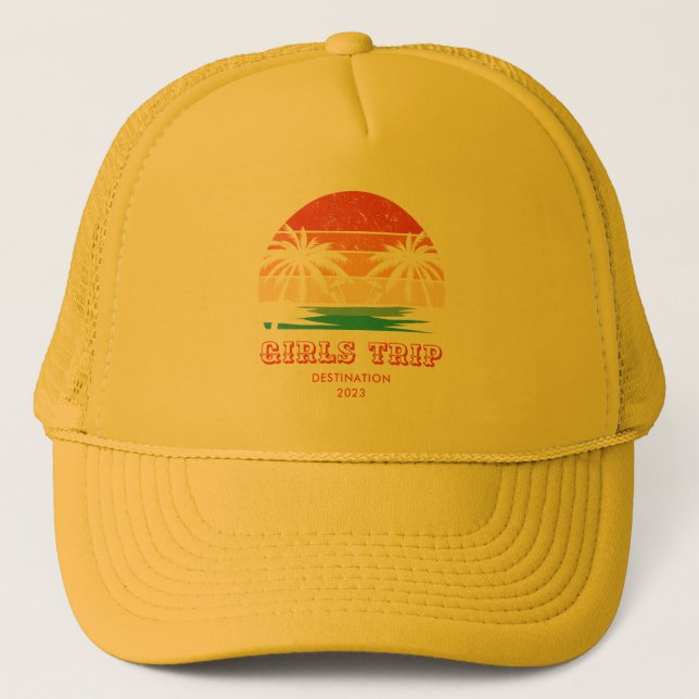 Retro sunset Girls trip bachelorette Matching Trucker Hat (Front)