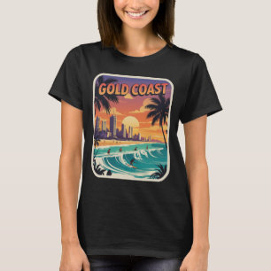 Retro Sunset Gold Coast Australia Surfer Beach T-Shirt