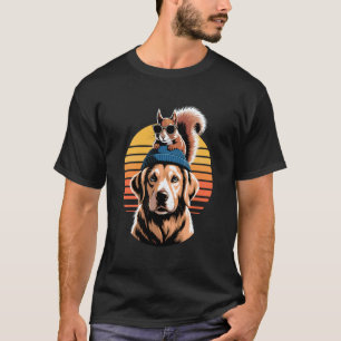 Retro Sunset Golden Retriever Squirrel GR Dog Gold T-Shirt