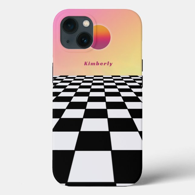 Retro Sunset Gradient Chequerboard Case-Mate iPhone Case (Back)