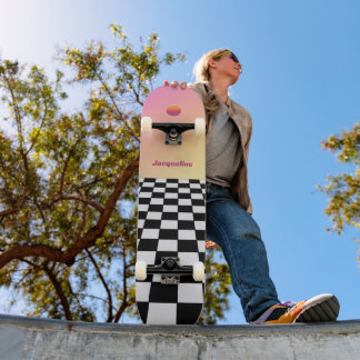 Retro Sunset Gradient Chequerboard Skateboard