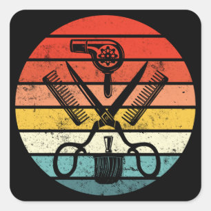 Retro Sunset Graphic Hair Stylist Hairdresser Square Sticker