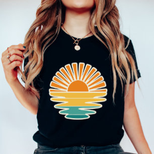 Retro Sunset Graphic; Summer Sun & Sea  T-Shirt