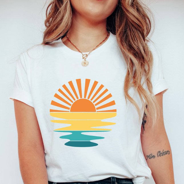 Retro Sunset Graphic, Women’s Summer Sun & Sea T-Shirt (Creator Uploaded)
