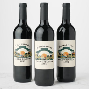 Retro Sunset Green Beige Custom Family Reunion Wine Label