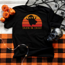 Retro Sunset Halloween Tee - Trick or Treat Ghost