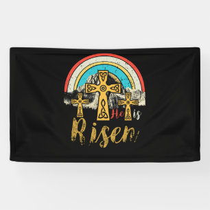 Retro Sunset He Is Risen Christian Easter Jesus Banner