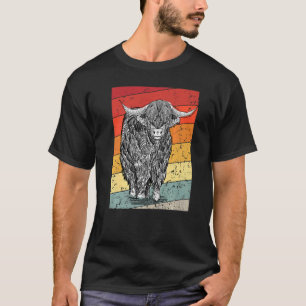 Retro Sunset Highland Cows Women Girls Cow T-Shirt