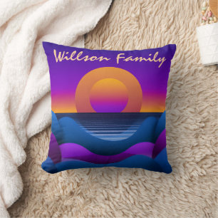 Retro Sunset Horizon Personalised Family Cushion