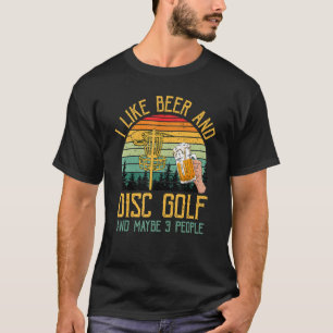 Retro Sunset I Like Beer & Disc Golf Basket Frisbe T-Shirt