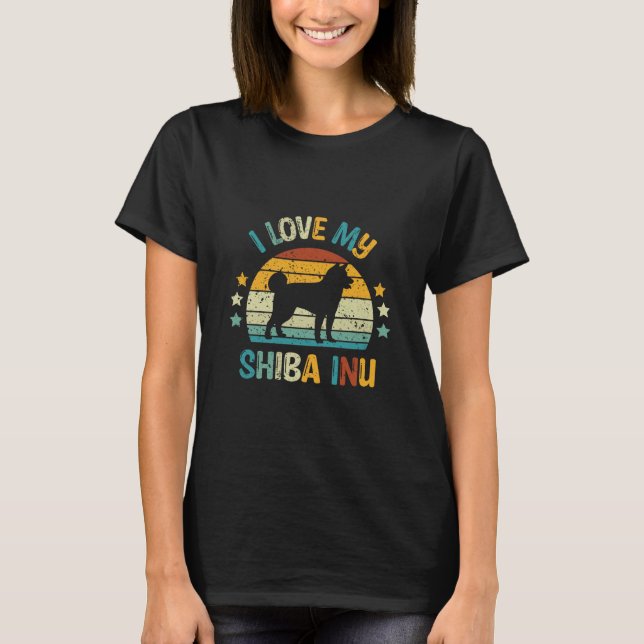 Retro Sunset I Love My Shiba Inu T-Shirt (Front)