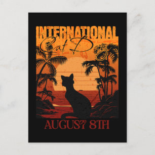 Retro Sunset International Cat Day Postcard
