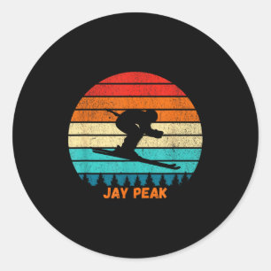 Retro sunset jay peak vermont skiing skier classic round sticker
