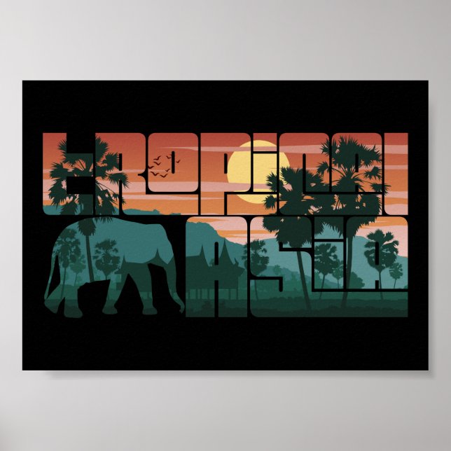 Retro Sunset Landscape Asia Thailand - Typography Poster (Front)