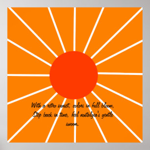 Retro sunset Landscape Illustration orange Poster