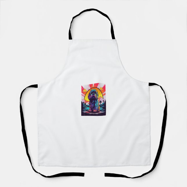 Retro Sunset Lhasa Apso Dog Apron (Front)