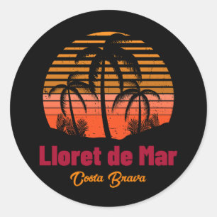 Retro Sunset Lloret de Mar Spain Vacation Classic Round Sticker
