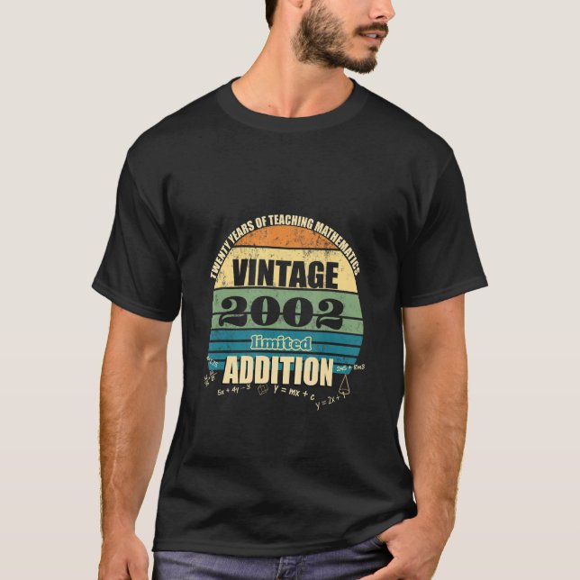 Retro Sunset Math Teacher 20 Years   Addition Pun T-Shirt (Front)