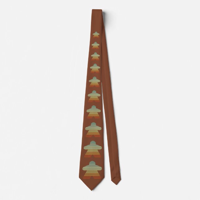 Retro Sunset Meeple Brown Orange Gray Board Game Tie (Front)