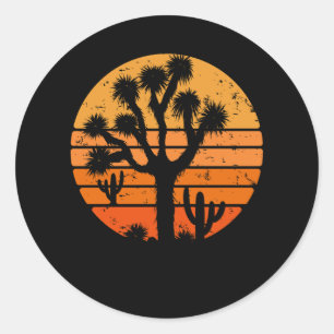 Retro Sunset Minimalist Joshua Tree Forest Graphic Classic Round Sticker