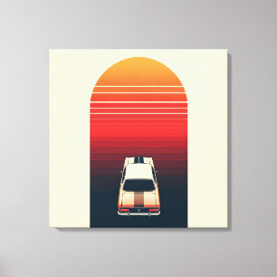 Retro Sunset Minimalist Vintage Car Road Trip Canvas Print