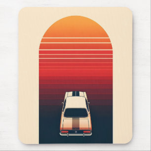 Retro Sunset Minimalist Vintage Car Road Trip Mouse Mat