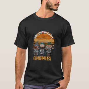 Retro sunset motorcycle club Rollin with my gnomie T-Shirt