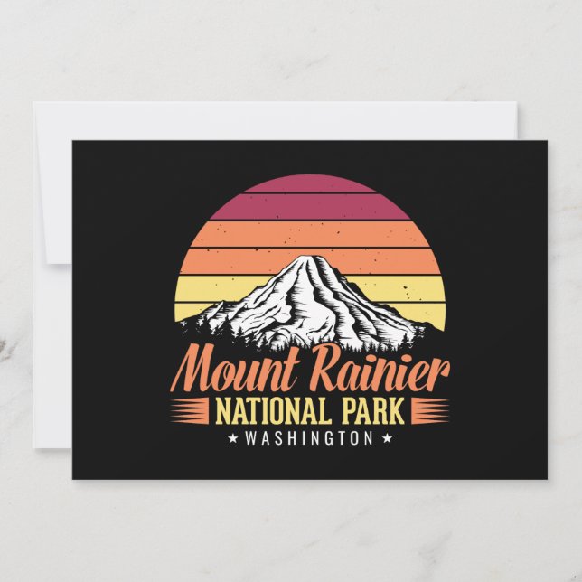 Retro Sunset Mount Rainier Washington Illustration Card (Front)