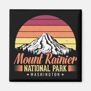 Retro Sunset Mount Rainier Washington Illustration Magnet