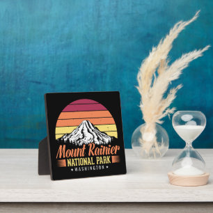 Retro Sunset Mount Rainier Washington Illustration Plaque