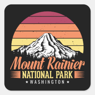 Retro Sunset Mount Rainier Washington Illustration Square Sticker