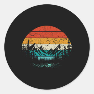 Retro Sunset Mountain Forest Camping Nature Outdoo Classic Round Sticker