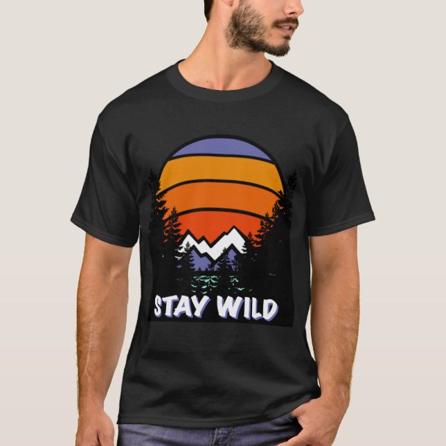 Retro sunset mountain forest stay wild T-Shirt (Front)