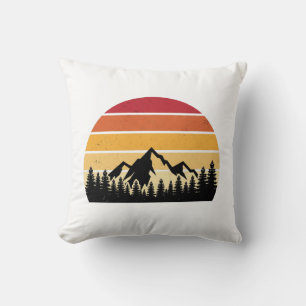 Retro Sunset Mountain Landscape Vintage Nature Cushion