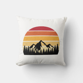 Retro Sunset Mountain Landscape | Vintage Nature Cushion